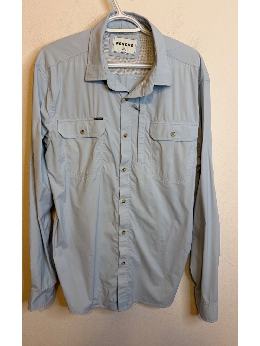 Poncho Shirt Mens XL Blue Slim Fit Long Sleeve Pockets Fishing  Outdoors Button